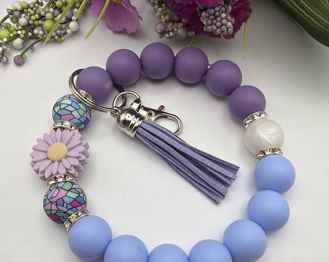 Purple Flower Silicone Bead Wristlet/Keychain | Flower Wristlet