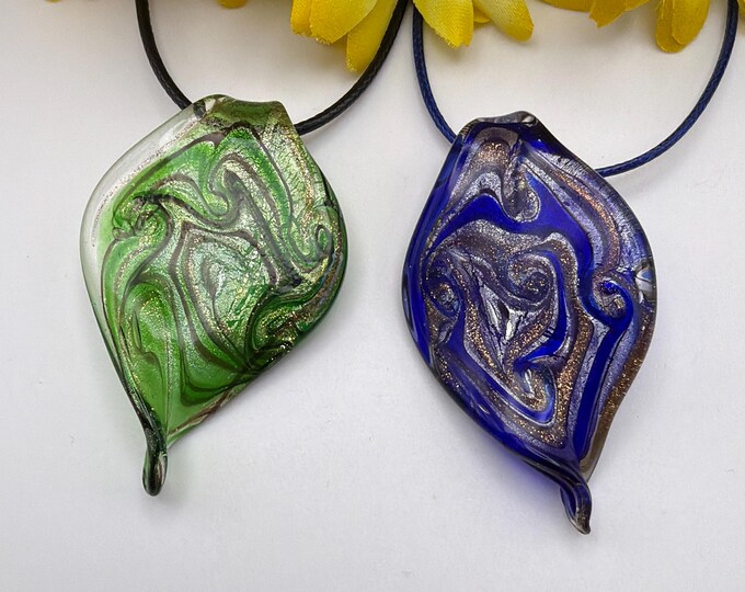 Glass Leaf Pendant Necklace | Murano Inspired Glass Leaf | Leaf Pendant Necklace