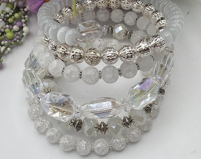 White Multi Strand Memory Wire Bracelet | White Bracelet