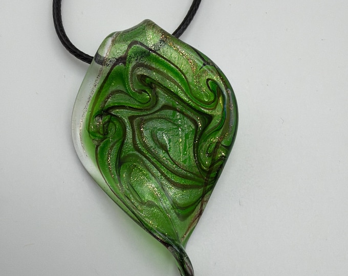 Glass Leaf Pendant Necklace | Murano Inspired Glass Leaf | Leaf Pendant Necklace