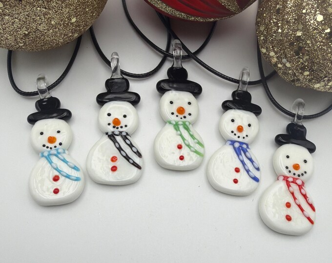 Snowman Pendant Necklace | Lampwork Snowman Pendant Necklace