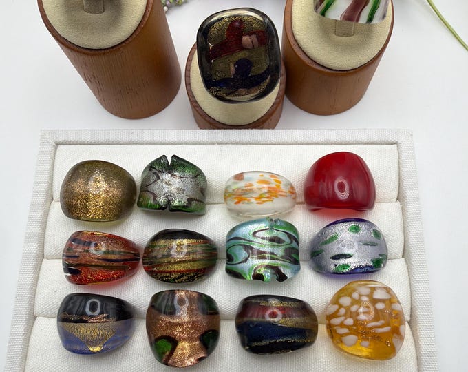 Size 8 - Assorted Glass Rings - Millefiori Glass Rings | Murano Glass Inspired Glass Rings