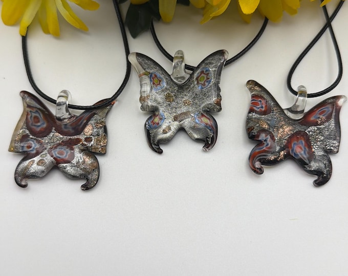 Millefiori Butterfly Pendant | Lampwork Glass Butterfly | Butterfly Pendant Necklace
