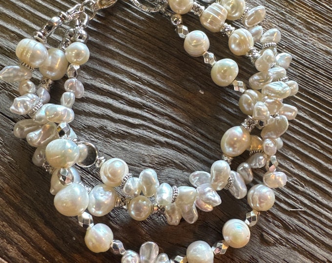 Pearl Multi-Strand Bracelet | Freshwater pearls | Rice pearls | Cultured pearls