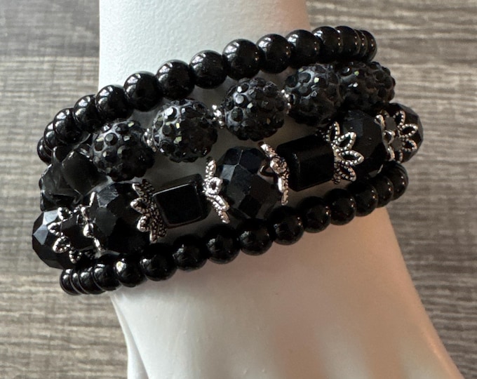 Black Multi Strand Memory Wire Bracelet