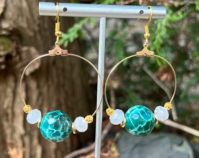 Green Crackle Hoop Earrings | Crackle Hoop Earrings
