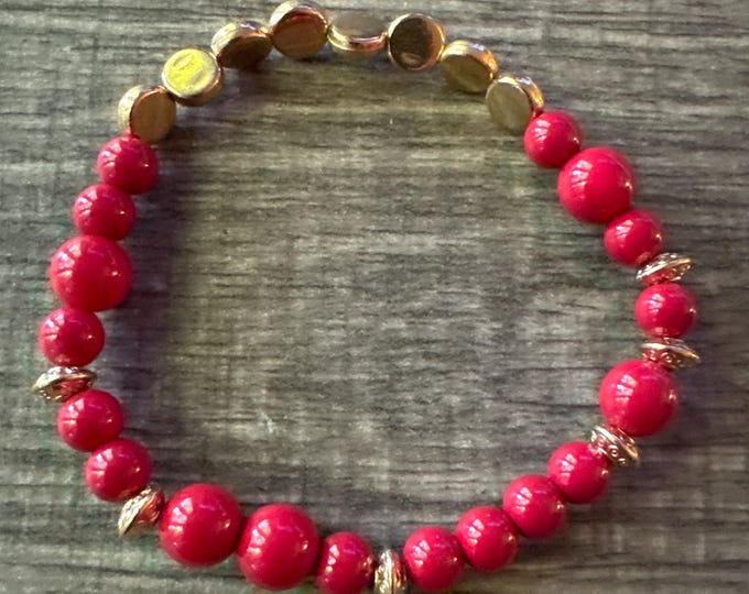 Red Coral Stretch Bracelet | Beaded Bracelet | Morse code - Fighter | Message in a Bracelet  | Quote Bracelet