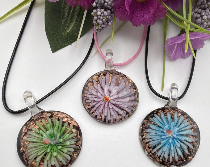 Flower Pendant Necklace | Murano Inspired Glass Flower | Lampwork Glass Flower Pendant