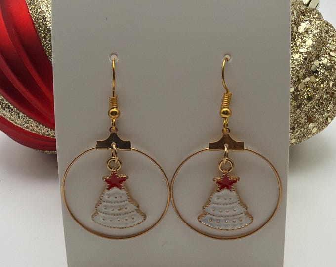 Christmas Tree Hoop Earrings / Stocking Stuffers | Christmas Earrings