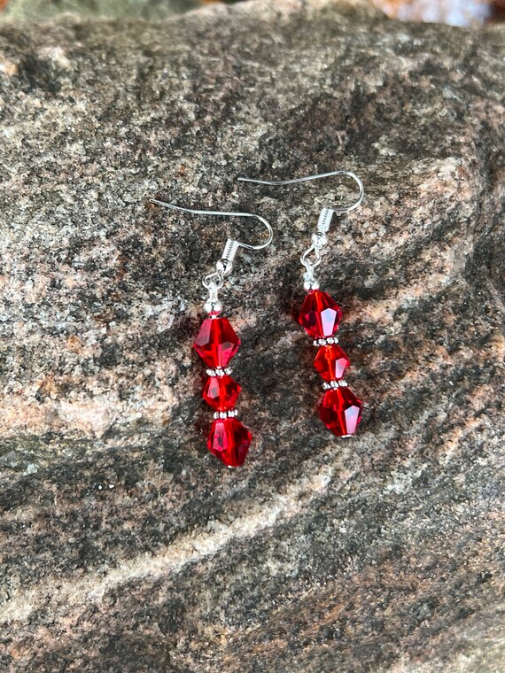 Red Faceted Dangle Earrings