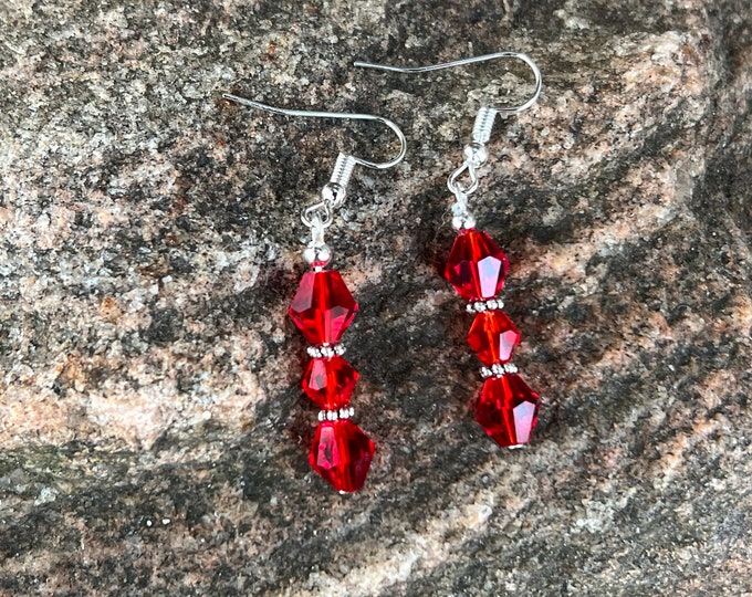 Red Faceted Dangle Earrings