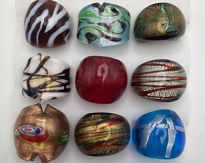 Size 7 - Assorted Glass Rings -| Murano Glass Inspired Glass Rings