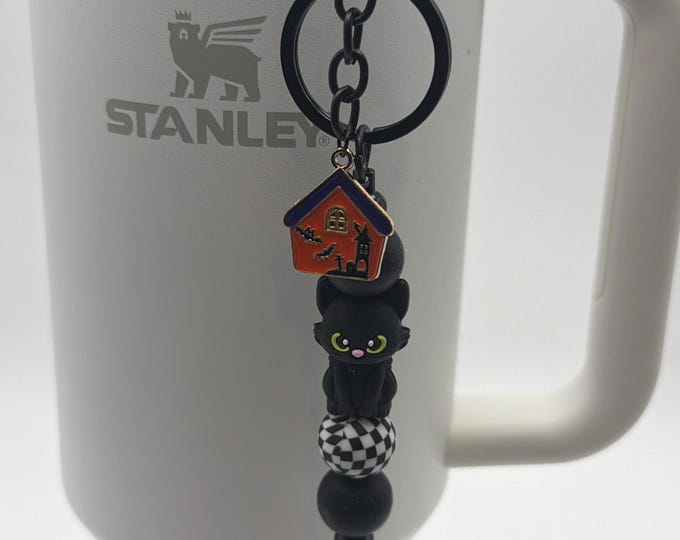 Black Cat Straw Charm | Stanley Cup Accessories |  Halloween Straw Charm | Black Cat Key Chain/Purse Charm