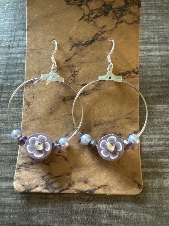 Purple Flower Hoop Earrings | Flower Hoop Earrings
