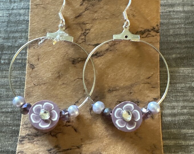 Purple Flower Hoop Earrings | Flower Hoop Earrings