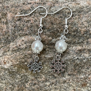 Snowball & Snowflake Earrings | Snowflake Earrings | Pearl Earrings