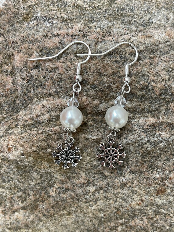 Snowball & Snowflake Earrings | Snowflake Earrings | Pearl Earrings