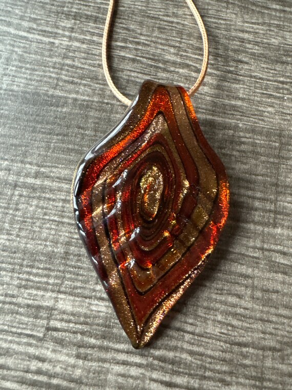 Burnt Orange Glass Leaf Pendant Necklace