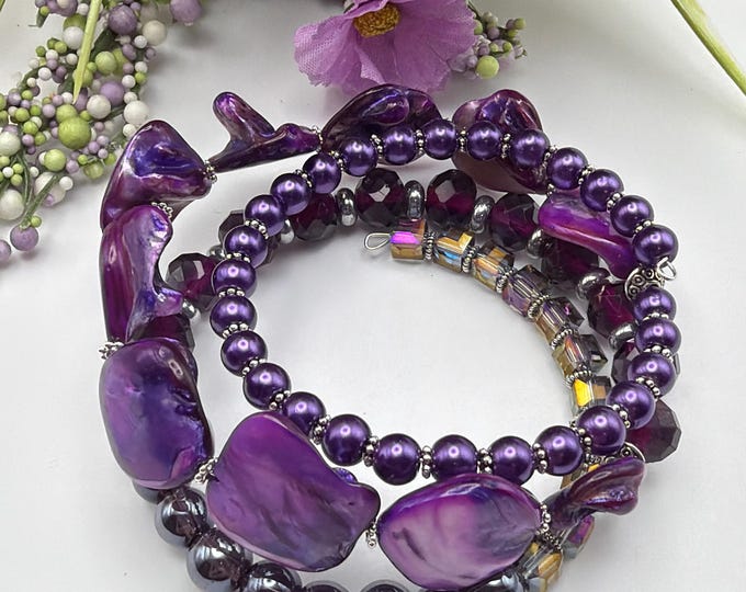 Purple Shell Memory Wire Bracelet | Multi-Strand Bracelet