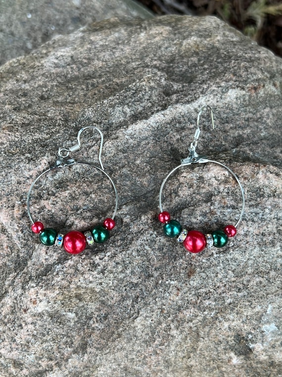 Christmas Pearl Hoop Earrings