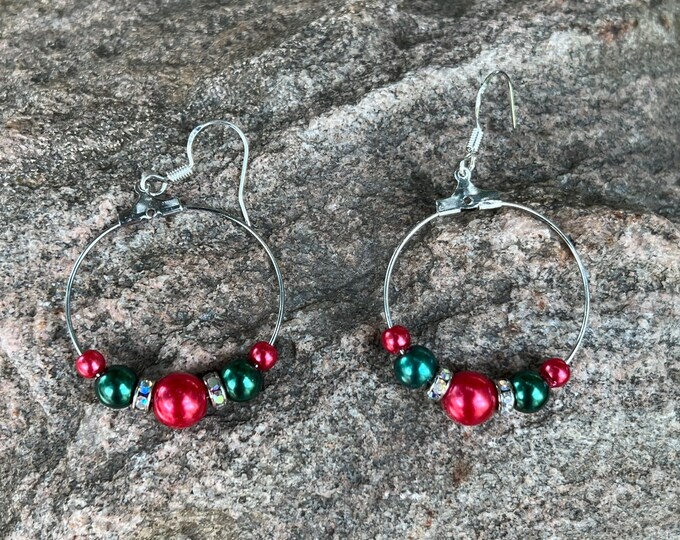 Christmas Pearl Hoop Earrings