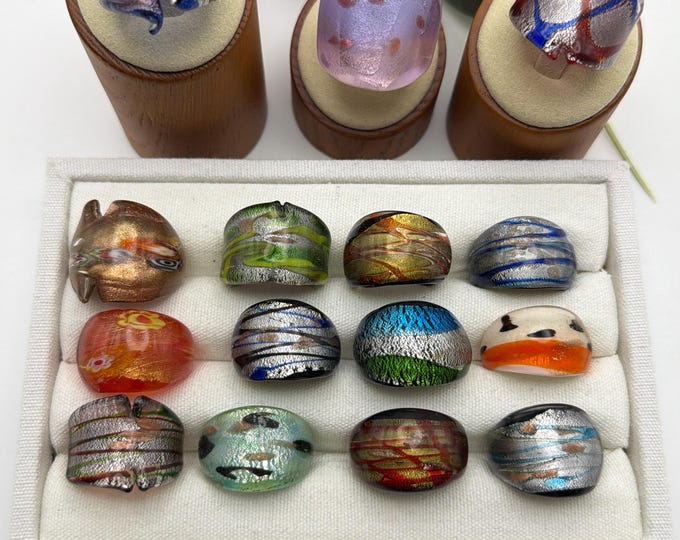 Size 7 1/2 - Lampwork Glass Rings | Assorted Glass Rings | Murano Glass Inspired Glass Rings