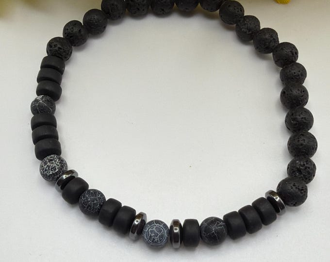 Black Crackled Agate Stretch Bracelet  | Beaded Bracelet | Morse code -Badass | Message in a bracelet | Quote Bracelet | Mens Bracelet