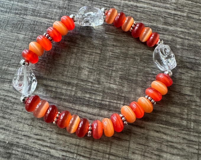 Clear Skull Bead & Cats Eye Stretch Bracelet | Beaded Bracelet