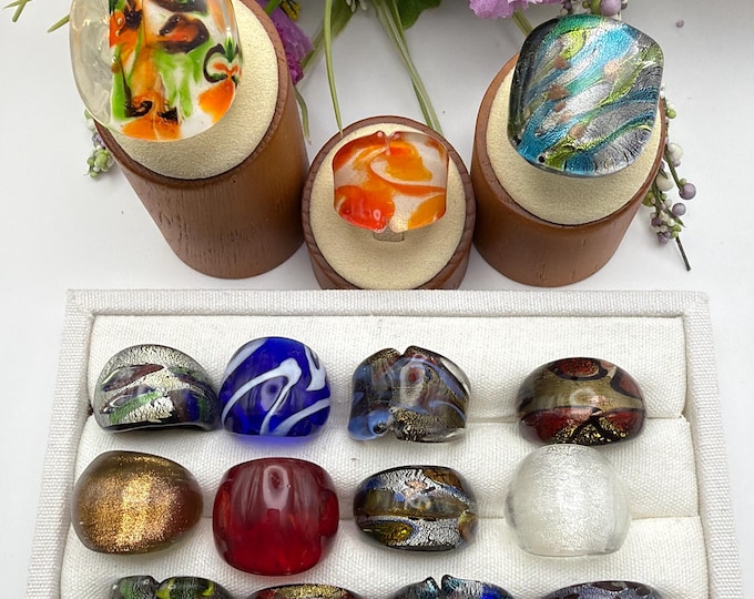 Size 8 - Assorted Glass Rings - Millefiori Glass Rings | Murano Glass Inspired Glass Rings