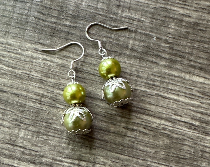 Green Pearl Christmas Ornament Earrings | Stocking Stuffers | Ornament Earrings | Christmas Earrings