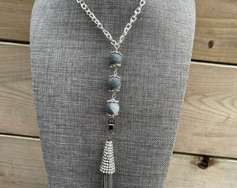 Agate Stone & Tassle Necklace