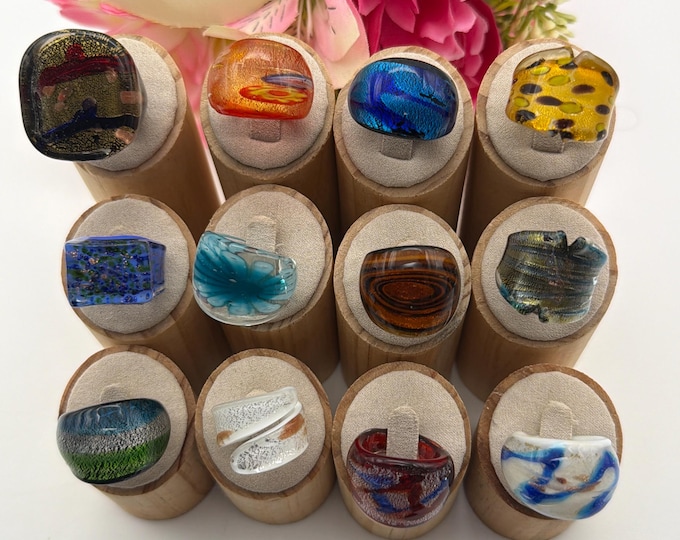 Size 7 1/2 **NEW**Lampwork Glass Rings | Assorted Glass Rings | Murano Glass Inspired Glass Rings