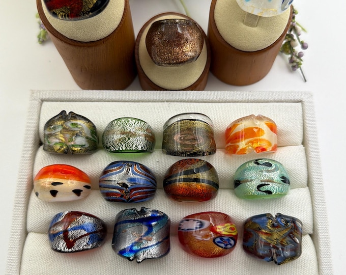 Size 8 - Assorted Glass Rings - Millefiori Glass Rings | Murano Glass Inspired Glass Rings