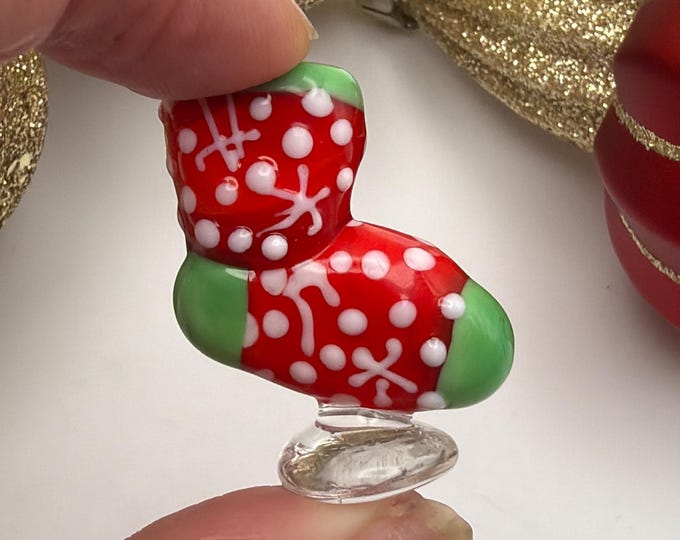 Lampwork Miniature Christmas Stocking | Glass Christmas Display | Lampwork Glass Christmas Stocking | Dollhouse Christmas Decoration