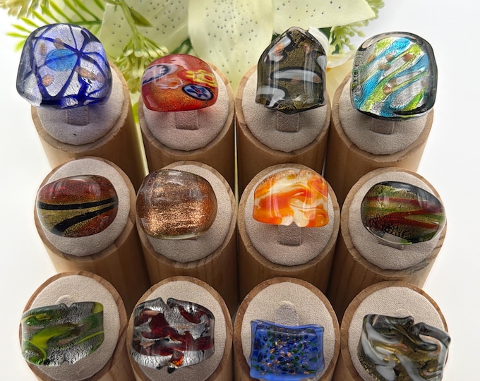 Size 8 - Assorted Glass Rings - Millefiori Glass Rings | Murano Glass Inspired Glass Rings