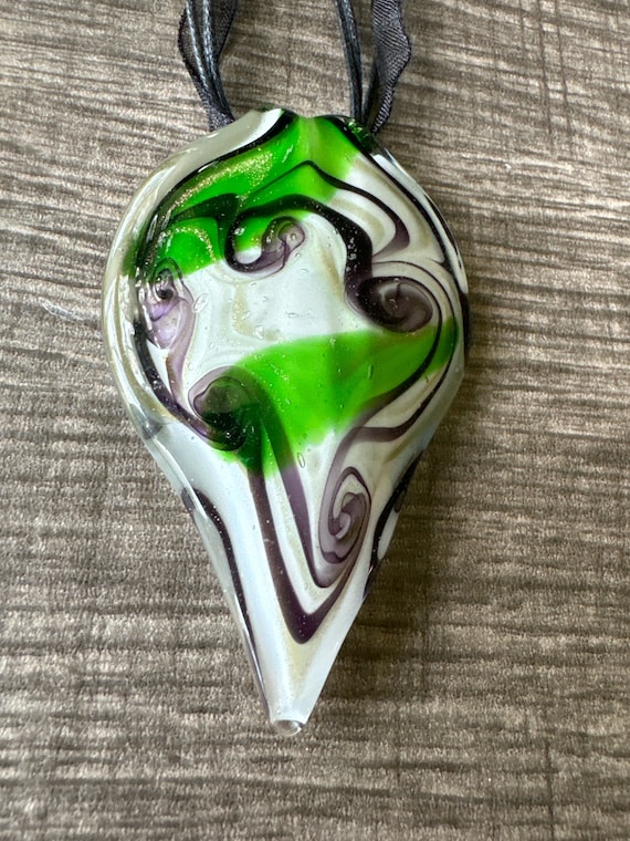 White/Green/Purple Leaf Pendant | Murano Glass Leaf | Leaf Pendant Necklace