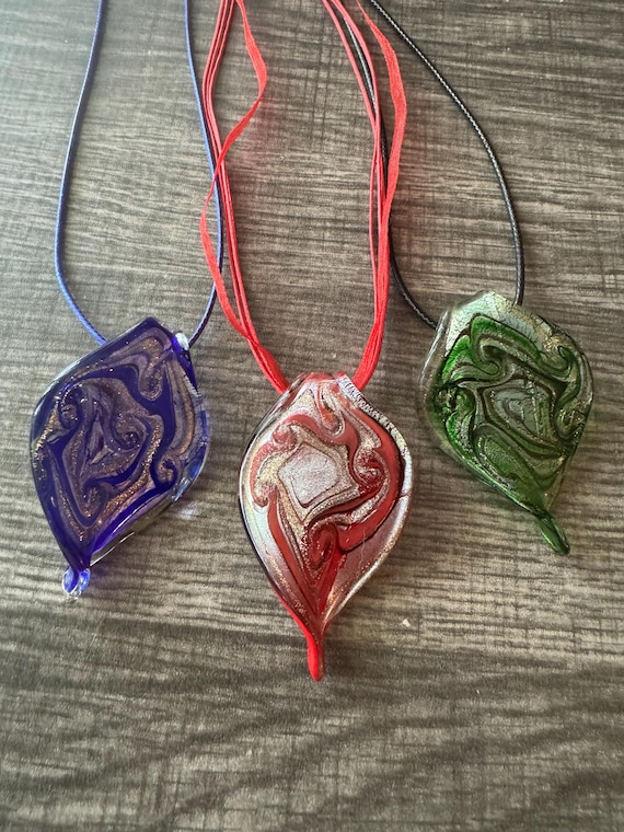 Glass Leaf Pendant Necklace | Murano Glass Leaf | Leaf Pendant Necklace