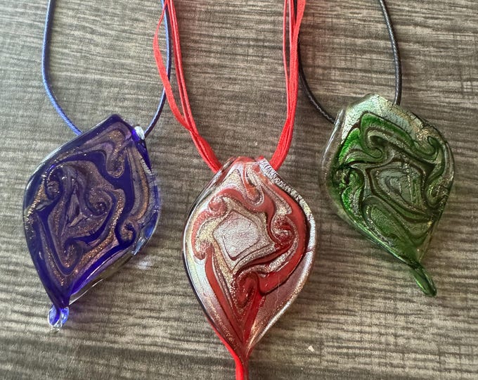 Glass Leaf Pendant Necklace | Murano Glass Leaf | Leaf Pendant Necklace