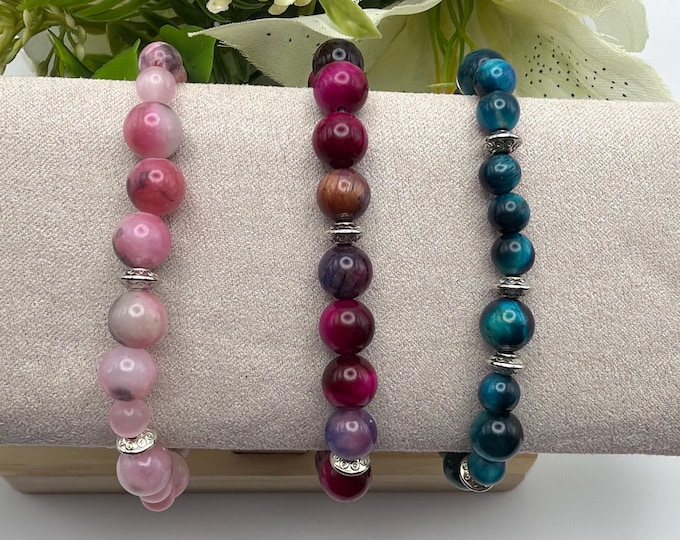 Blue Tiger Eye Stretch Bracelet | Beaded Bracelet | Morse code - Support | Message in a Bracelet | Quote Bracelet