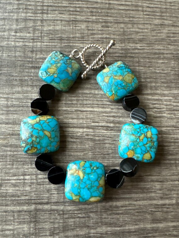 Mosaic Turquois Bracelet | black onyx Bracelet | Beaded Bracelet | Gemstone bracelet