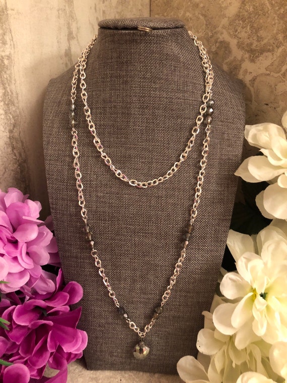 19.5" Rainbow Glass Iris Lentil Pendant and beaded Necklace