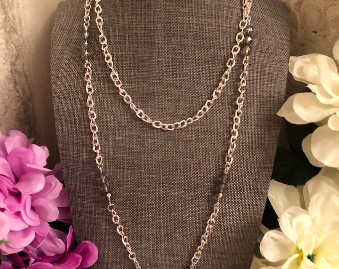 19.5" Rainbow Glass Iris Lentil Pendant and beaded Necklace