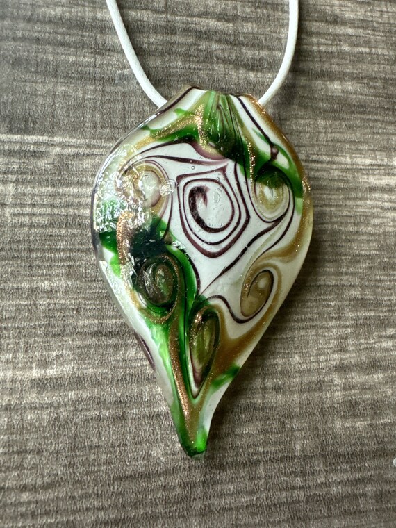 White/Green/Gold Leaf Pendant | Murano Glass Leaf | Leaf Pendant Necklace