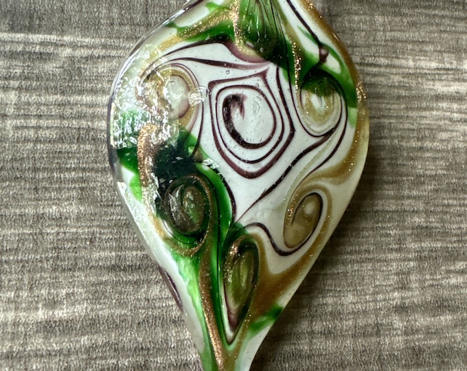 White/Green/Gold Leaf Pendant | Murano Glass Leaf | Leaf Pendant Necklace