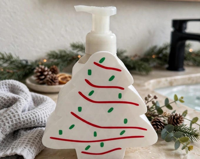 White Christmas Tree Soap Dispenser Holder – 3D Printed Holiday Bathroom Decor, Xmas Gift