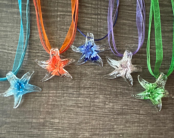 Luminous Flower Glass Starfish | Starfish Pendant Necklace | Starfish Jewelry | Glass Starfish Pendant
