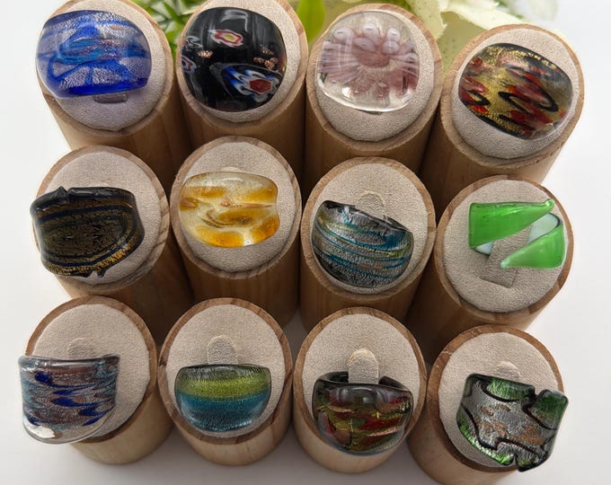 Size 7 - Lampwork Glass Rings | Assorted Glass Rings | Murano Glass Inspired Glass Rings | Millefiori Glass Rings