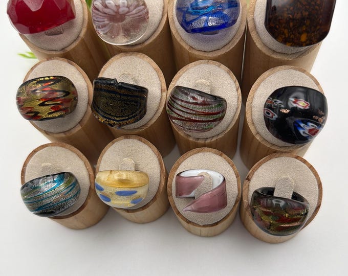 Size 7 - Lampwork Glass Rings | Assorted Glass Rings | Murano Glass Inspired Glass Rings | Millefiori Glass Rings