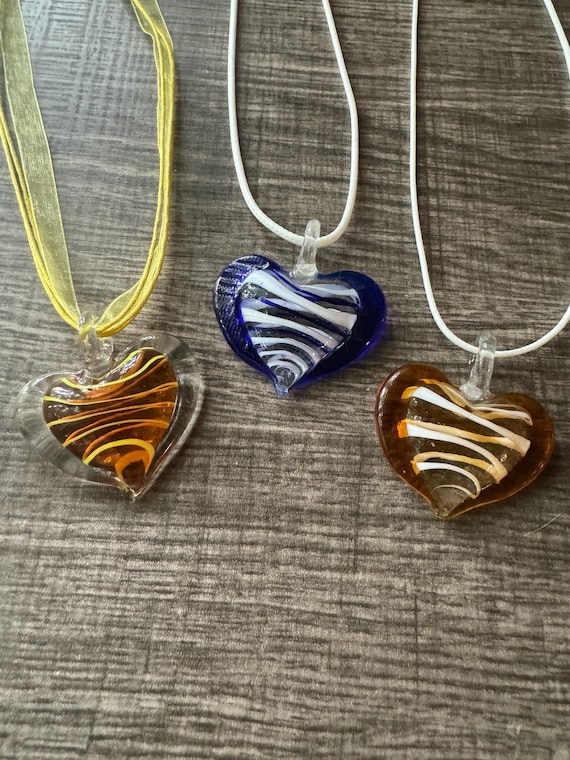 Lampwork Heart Pendant Necklace | Striped Heart Pendant | Murano Glass Heart | Heart Pendant Necklace