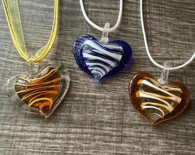 Lampwork Heart Pendant Necklace | Striped Heart Pendant | Murano Glass Heart | Heart Pendant Necklace